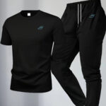 Men's Plus Size Casual Sportswear Set, Oversized Breathable Short Sleeve Top with Wide-Leg Long Pants 2pcs Set