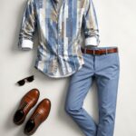 2pcs Set, Men'S Fashion New Versatile Long-Sleeve Shirt And Pants Matching Set, Comfortable Lightweight Fabric, Geometric Art Print Pattern, Suitable for Outdoor Sports, Daily Casual Office Commuting, And Attending Parties