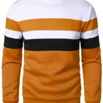 Men'S Fashion Casual Patchwork Crew Neck Sweatshirt | Regular Fit, Slight Stretch Fabric, Solid Color Pattern, Autumn Essentials