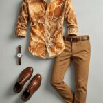 New MenS Long-Sleeve Collared Shirt And Long Pants Set, Featuring Geometric Art Digital Print Design, Suitable for Year-Round MenS Home, Casual, And Outdoor Settings, Gifts, Trendy And Fashionable MenS Casual Outfit