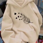 D92 - Women's Hooded Sweatshirt, Trendy Creative Minimalist and Heart Pattern Print, Beautiful Fashionable Loose-Fit Autumn/Winter New Versatile Casual Swear, Women's Apparel, Top Only/No Bottoms - QHH4337