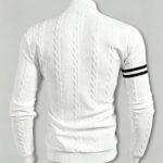 Men's Autumn/Winter Long Sleeve Half-Turtleneck Pullover for Dinner Parties, Dates, and Outdoor Walks - Jacquard Contrast Trim Sleeves - Light Luxury Casual Style - Great Christmas Gift