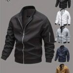 Men's Workwear Jacket with Zippered Pockets, Shoulder Zippers, Workwear Style - Motorcycle Jacket, Regular Fit, Daily Wear, Spring & Summer, Long Sleeve