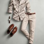 New Mens Long-sleeve Collared Shirt Long Pants Set, Featuring Geometric Art Digital Print Design, Suitable for Year-round Mens Home, Casual, and Outdoor Settings, Gifts, Trendy and Fashionable Mens Casual Outfit
